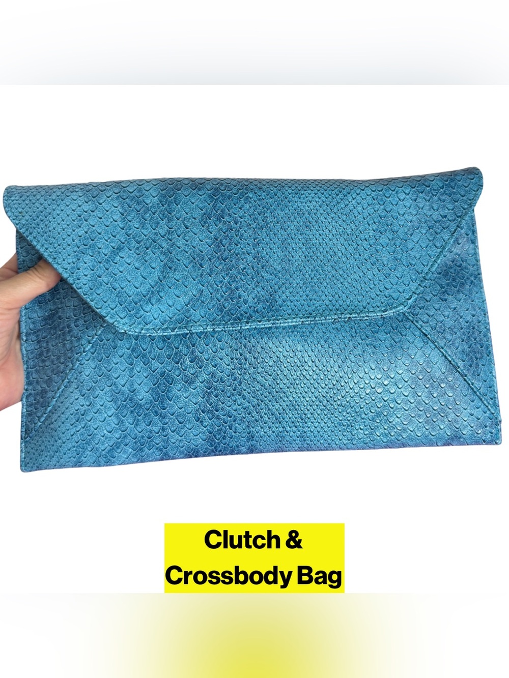 2/for $20 🪩 NEW Clutch & Crossbody Bag in Blue Teal, Faux Snakeskin